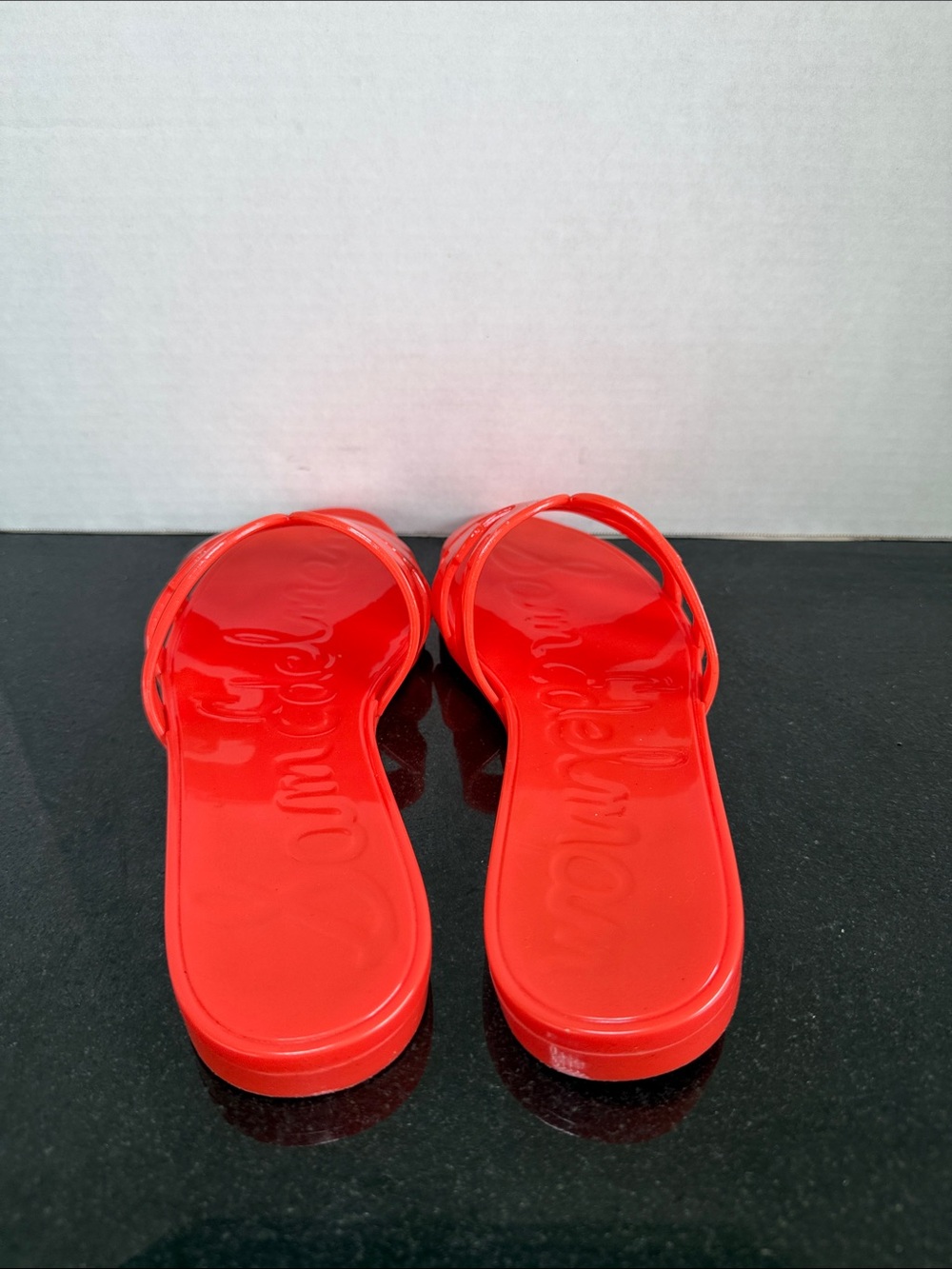 Sam Edelman Women's Bay Logo Emblem Jelly Slide Sandals Size 8 Blood Orange - Picture 4 of 12